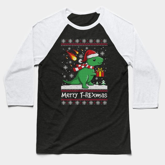 Merry t rex mas ugly christmas sweater Baseball T-Shirt by NemiMakeit